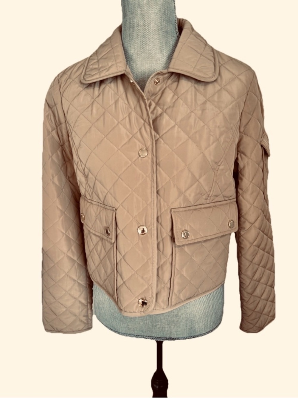 Michael Kors Beige Diamond Quilted Snap-Front  Jacket size M NWT - Picture 8 of 8
